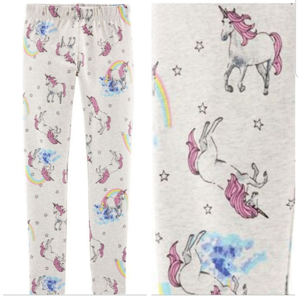Heather Grey Rainbow Unicorn Print Elastic Waistband Jersey Cotton Legging